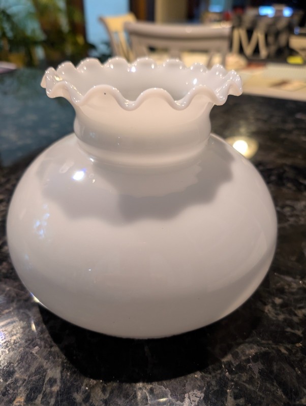 Milk Glass Student Crimped Top Hurricane Lamp Shade 7" base