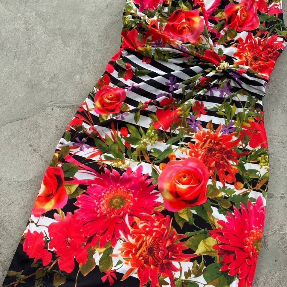 Vestido midi floral vintage Roberto Cavalli rojo melat para mujer talla M Foto 4 de 4