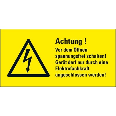Warnung Achtung v. dem Öffnen. RoHS konf. Aufkleber 148x74mm ASR A1.3 ISO 7010