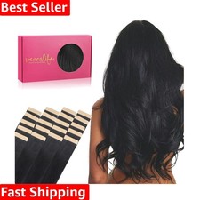 Luxurious 14 Inch Jet Black Human Hair Tape Extensions - 20 pcs of Soft Elegance