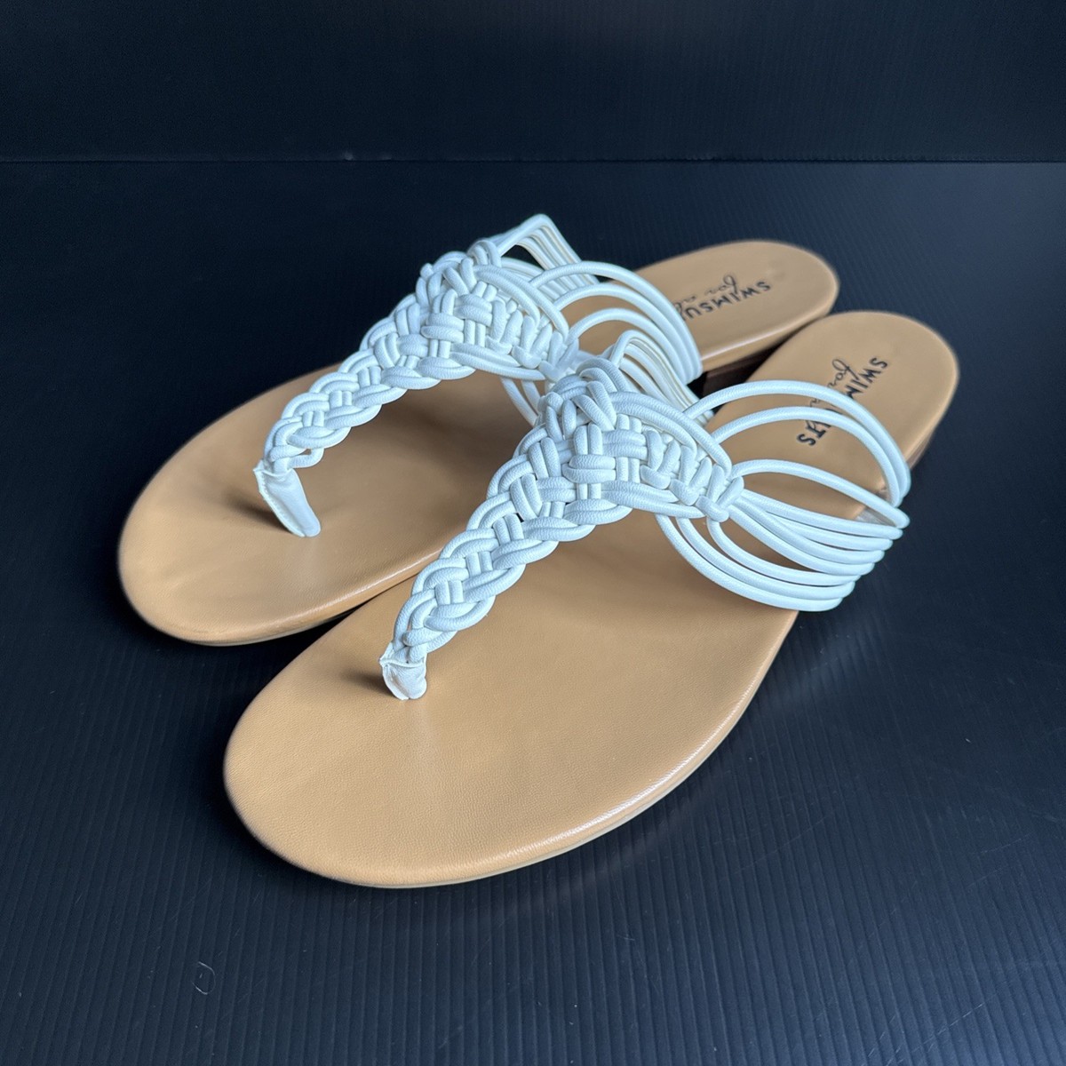NWOB Swimsuits For All Women's Macrame White Tan Flip Flop Sandals