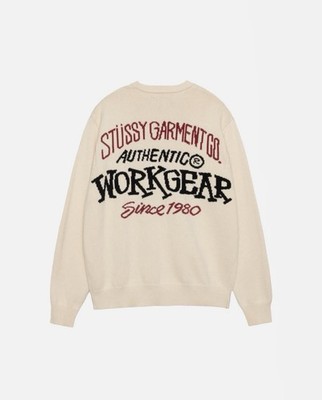 Authentic Stussy SS23 Work Gear Cream Knit Sweater Size Large New with Tags