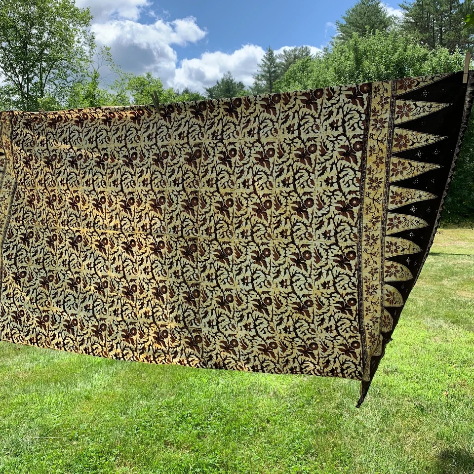 Tela Batik Vintage 2.33 yardas Algodón Marrón Amarillo Étnico Sarong Natación Cubrir Foto 4 de 4