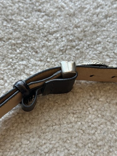 Vintage Y2K Croc Brighton Black Leather Belt Silver Tone Alligator Buckle Medium - Picture 6 of 13