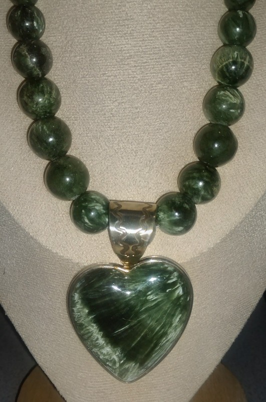 Vintage DTR Sterling Silver Seraphinite Heart  Necklace 16"-19"