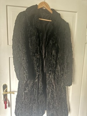 Swakara Persianer Damen Echt-Pelz-Mantel Schwarz Vintage Diva Lang L XL