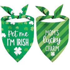 St Patrick's Day Dog Bandanas - Lucky Shamrock Puppy Scarf - 2 Pcs Adjustable