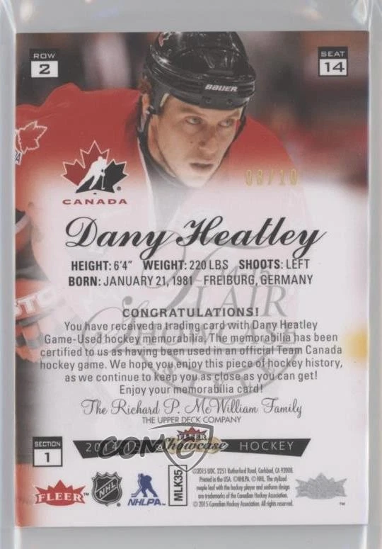 2014-15 Fleer Showcase Flair Row 2 Jerseys Prime /10 Dany Heatley #14 - Image 2 of 2
