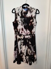 Simply Vera Vera Wang Black White Brown Abstract V-Neck Sleeveless Knee Dress M