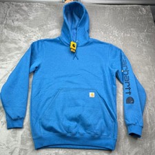 Carhartt Loose Fit Midweight Sleeve Logo Hoodie Mens M Blue Graphic Sweatshirt