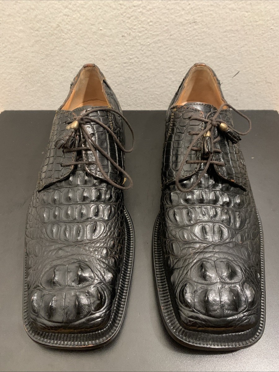 SLICK EXOTICA BLACK GENUINE FULL ALLIGATOR HORNBACK OXFORDS Men Sz SLICK EXOTICA BLACK GENUINE FULL ALLIGATOR HORNBACK OXFORDS Men Sz