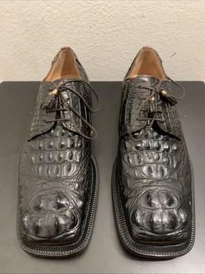 shou SLICK EXOTICA BLACK GENUINE FULL ALLIGATOR HORNBACK OXFORDS Men Sz