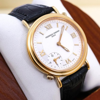 Frederique Constant Classic Collection Dual Time Quarz goldfarbene Uhr #145