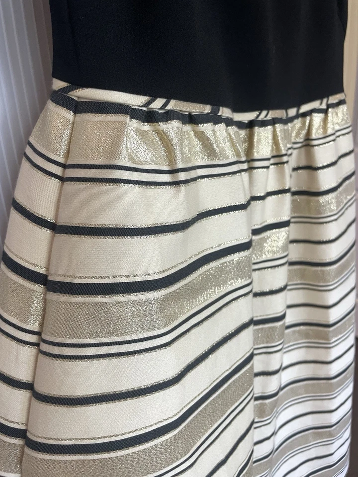 Vestido J Crew Dorado Rayas Calce y Acampanado Talla 4 Cóctel Fiesta Vacaciones Preppy Boda Foto 3 de 4