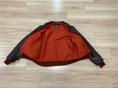 AERO LEATHER TYPE A-2ダークブラウン赤リブ赤ライトニング42 Aero Leather TYPE A-2 Flight Jacket Size 42 Black Orange Red Rib
