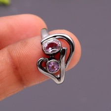 Natural Pink Amethyst Oval Ring 925 Sterling Silver Oxidized Chunky Jewelry