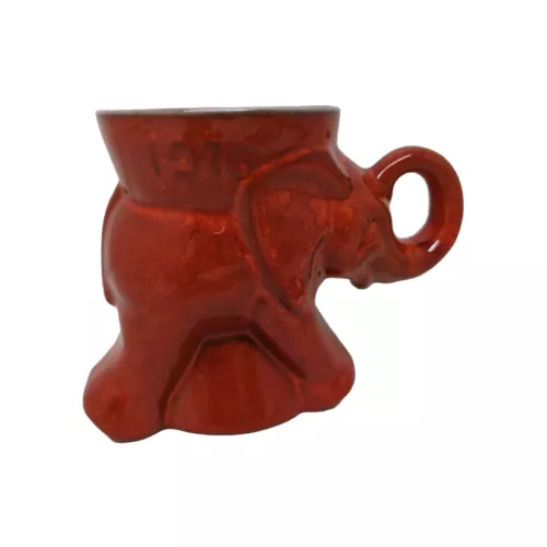Frankoma Art Pottery Red Lava Elephant Mug Cup 1976 Republican GOP Political VTG
