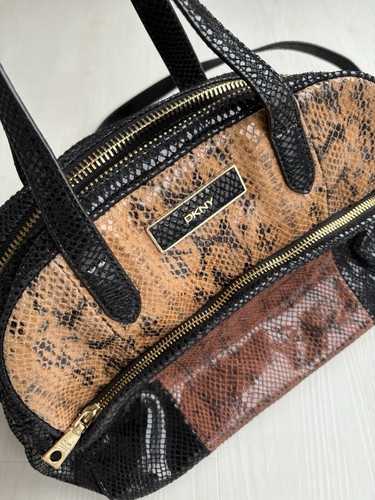 DKNY Snakeskin Print Handbag – Multi-Tone Faux Leather Tote Bag Black Brown - Picture 5 of 15