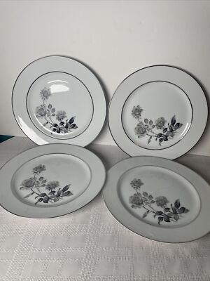 Nocturne by Yamaka Japan Fine China Gray Rose Pattern 4 Dinner