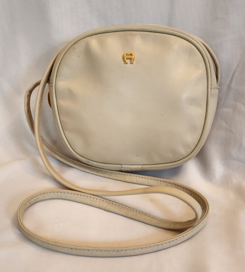 Vintage Etienne Aigner Handbag Leather Cream Crossbody Purse Small