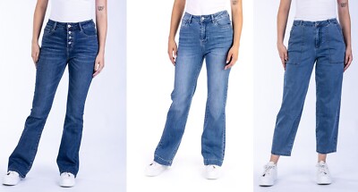 BLUE MONKEY JEANS B- WARE  BLAUTÖNE  SLIM BOOTCUT LOOSE FIT WIDE LEG KNOPFLEISTE