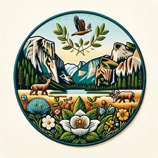 Field of Deer Patch Iron-on Applique Wild Animal Badge Forest Mountain Flowers