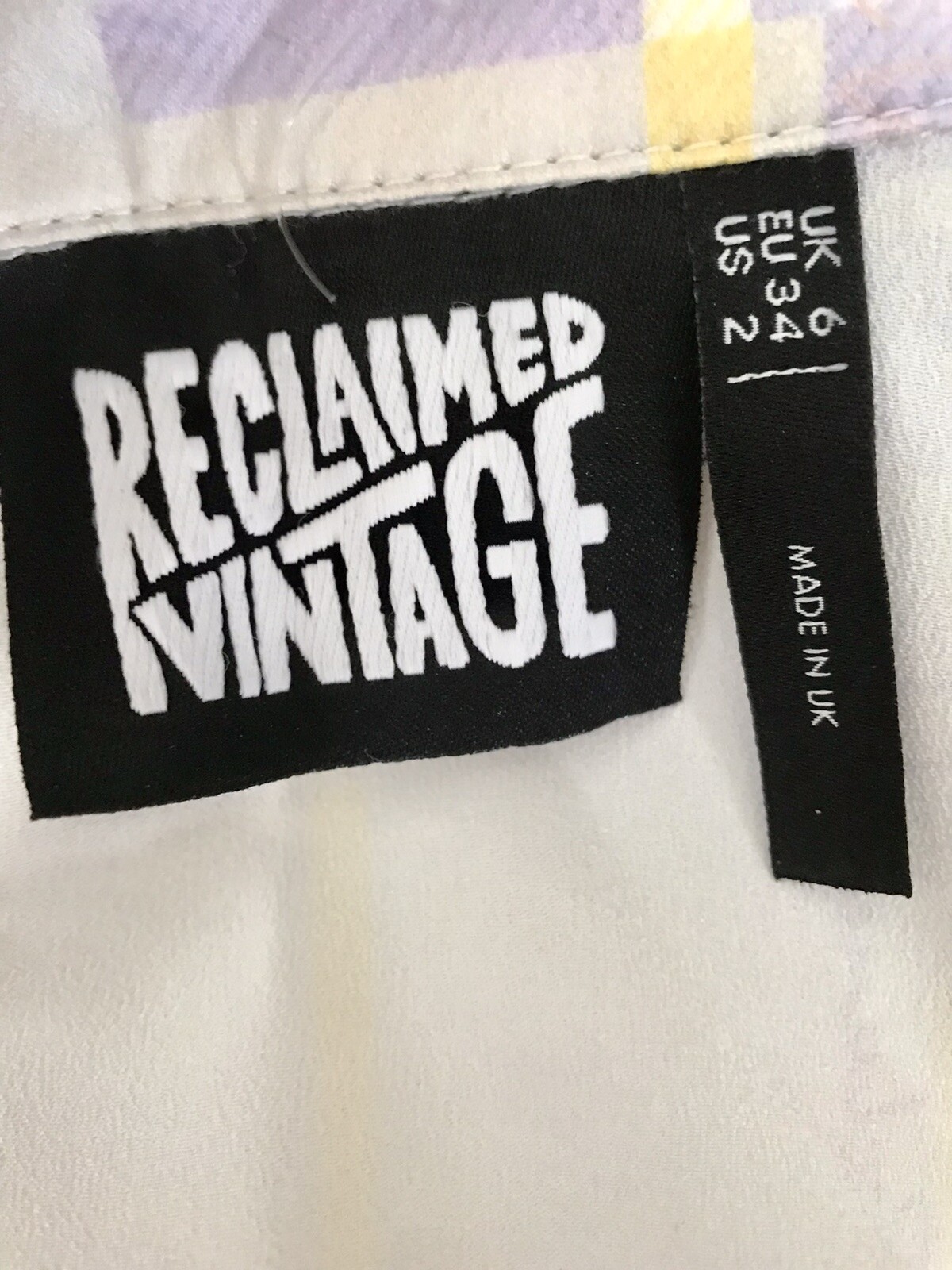 Reclaimed Vintage Women's Lilac Purple Yellow Logo Midi Shirt Dress Size 2 XS-S