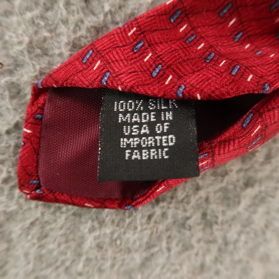 Corbata Claybrooke Roja Azul Geométrica 100% Seda 4" Foto 4 de 4