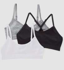  279 Maidenform Girl's Gray White Black Seamfree Silhouette Bralette - 3 Pack S