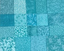 Turquoise Green 19 Fabric Cotton Quilt Sewing Fabric Bundle FQ Half Full Yard