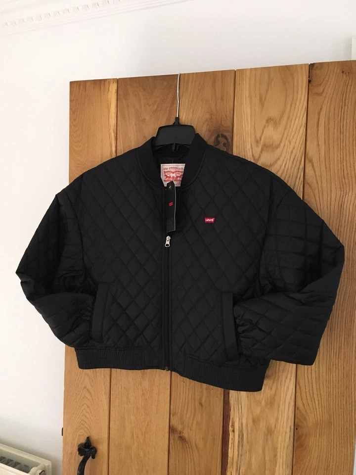 Womens Levis Levi Black Bomber Ananda Poly Pack Jacket Coat Large L - Image 2 of 4