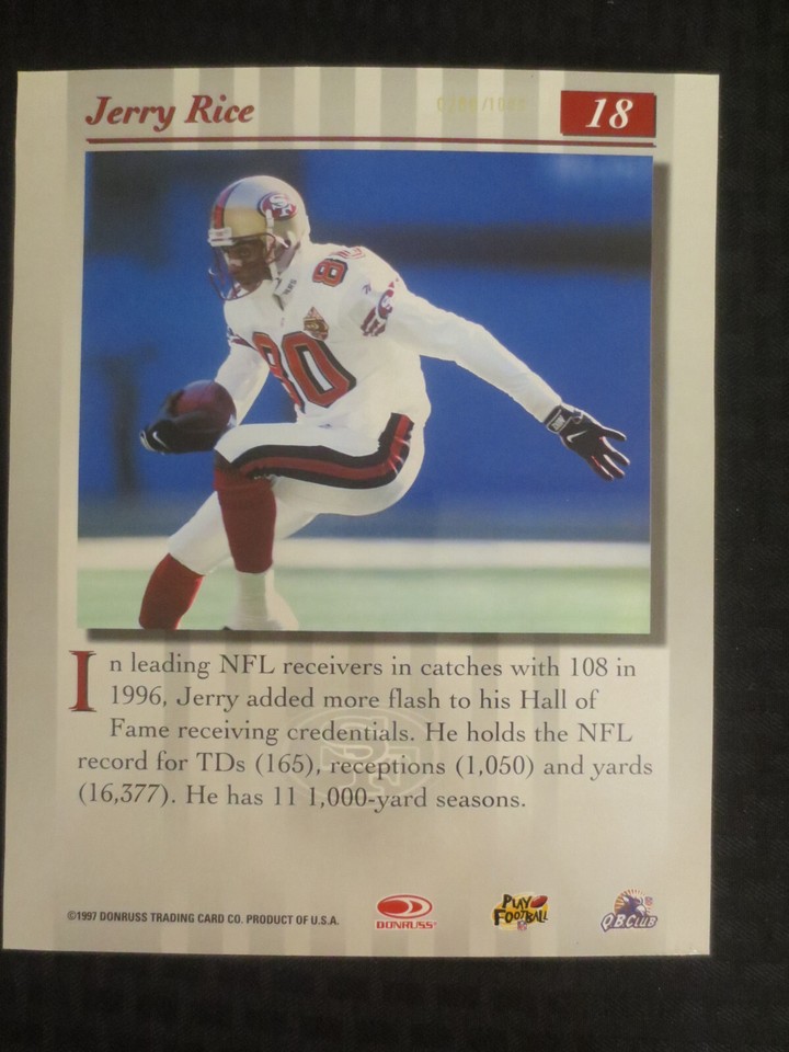1997 Donruss Studio Jumbo Gold Portrait Proof #18 Jerry Rice 49ers ...