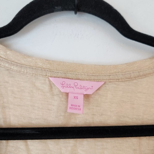 Lilly Pulitzer 100% Leinen Kurzarm Tee Inara Shirt Metallic Gold Beachy XS - Bild 6 von 8