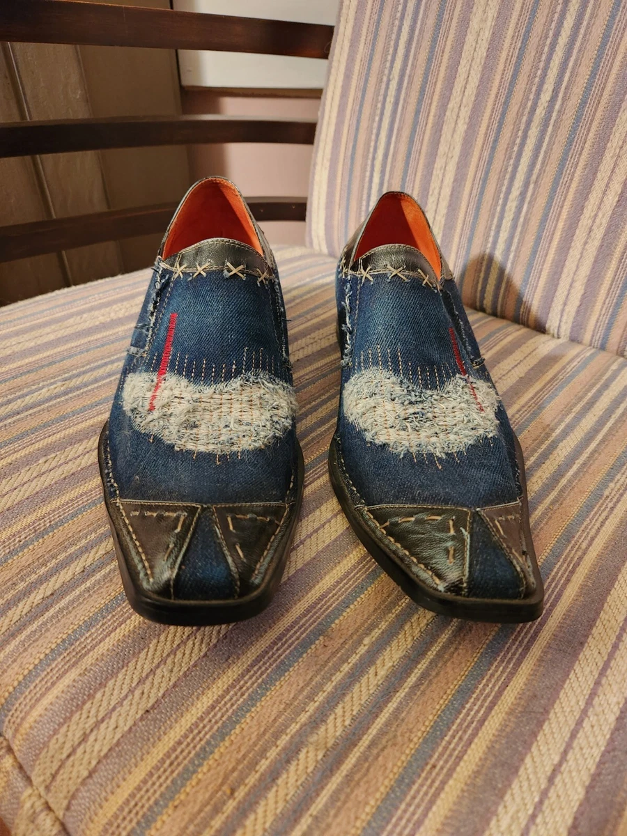 Robert Wayne Denim Leather Loafer 11 Implode Distressed Top Stitch