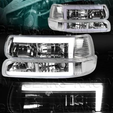 LED DRL CHROME HEADLIGHTS+BUMPER LAMPS FIT 99-02 SILVERADO/00-06 SUBURBAN TAHOE