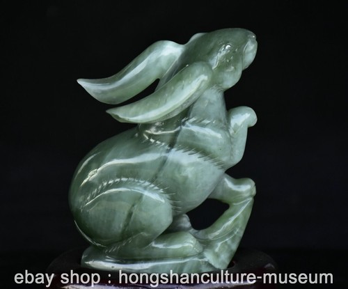 Belle statue lapin feng shui sculpture jade Xiu mode naturel vert Chine 6