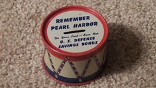Original Remember Pearl Harbor Metal Coin Bank Patriotic Oil Can Gas Sign HTF
