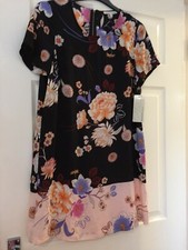 danielrainn dress BNWT size M black orange pink blue floral, peach underslip 