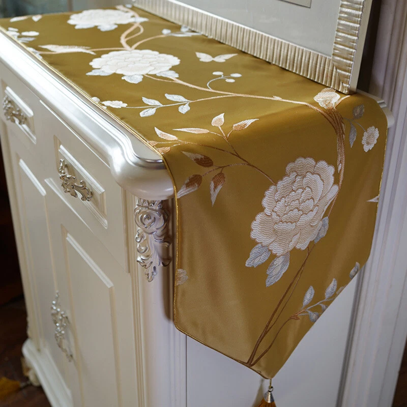 1pcs Stile Cinese Tavolo Runner Panno Lusso Floreale Ricamo Tovaglia Decorazione - Immagine 3 di 4