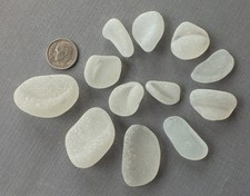 12 LARGER Pieces of CLEAR Beach Combed Sea Glass, Bottle Bottom Sections