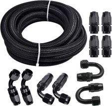 3/8 6AN Fuel Line Hose Kits Steel Nylon Braided Oil Swivel Hose End Fitting 20FT