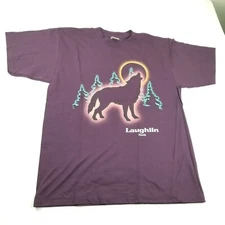 VINTAGE Eagle Products Men's Wolf  Picture Purple T Shirt L Laughlin nevada 