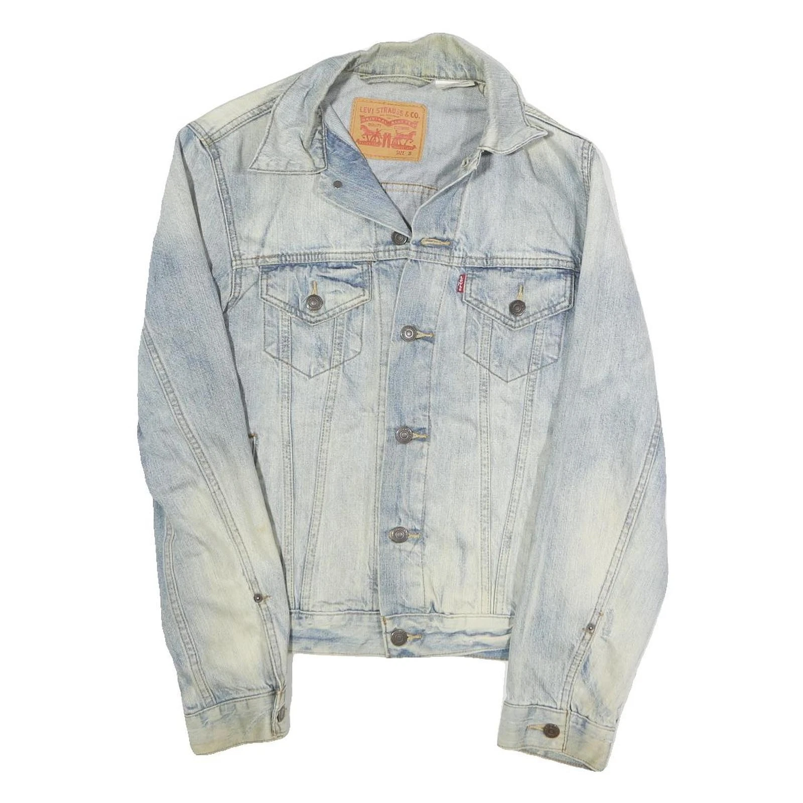 LEVI'S Mens Blue Denim Jacket S Cotton Blend Button Closure Classic Style