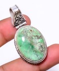 Green Turquoise - Tibetan 925 Sterling Silver Fine Art Jewelry Pendant 1.95" A2