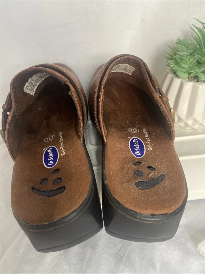 DR SCHOLLS BREE Gel-Pac Insoles Mule Clog Slides Brown Leather Womens Size 10 - Image 2 of 4