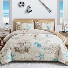 Comforter Set King Size Coastal, Beach Themed Comforters,7 King, Nautical