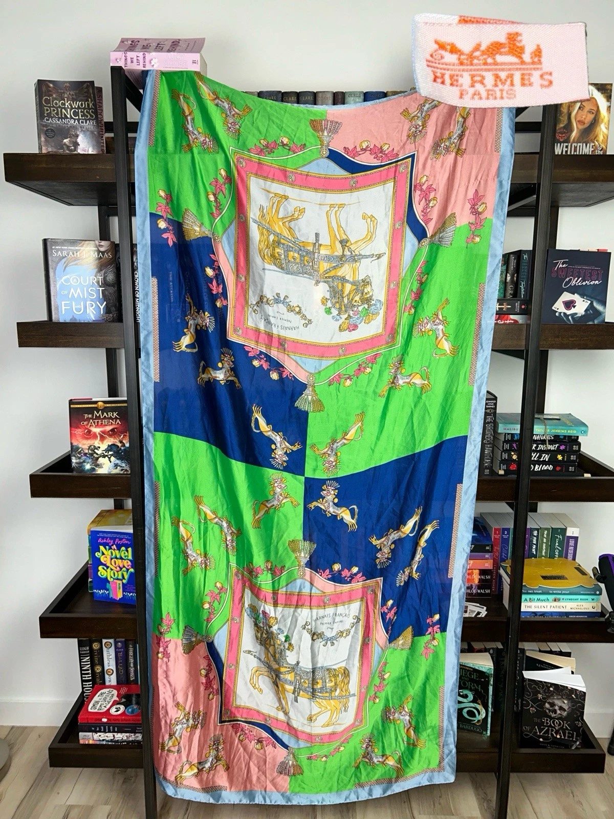 Vintage HERMES Paris 100% Silk Harnais Francais Premier Empire 185x89cm Scarf