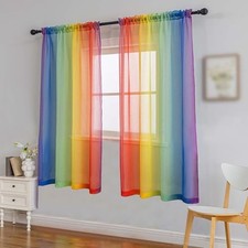 Sheer Curtain Panels, Light-Filtering 52"W x 45"L Pack of 2 Rainbow