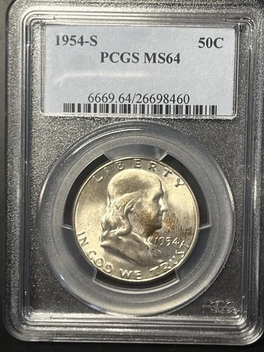 1954-S Franklin 50c Silver Half Dollar PCGS MS 64