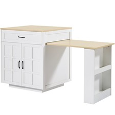 Extendable Kitchen Island w/ Drawers, Cabinets, Open Storage, Dining Table